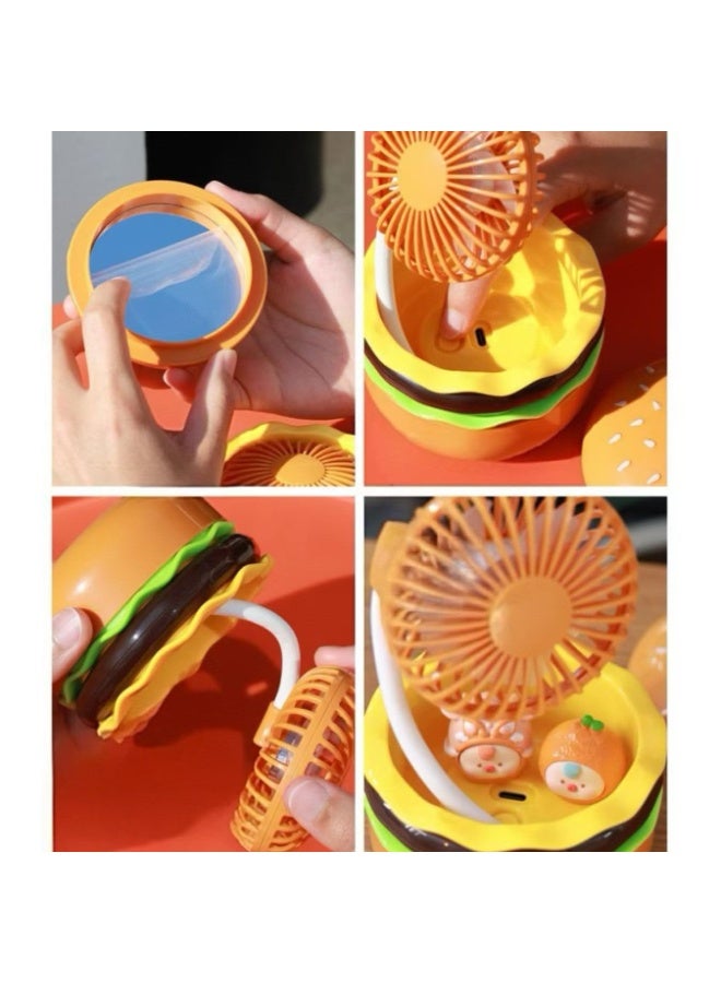 General Creative Hamburger Handheld Foldable Fan Office Desktop Portable USB Charging Fan with Built-in Beauty Mirror Can Be Used as A Gift and Decoration  - Image 5