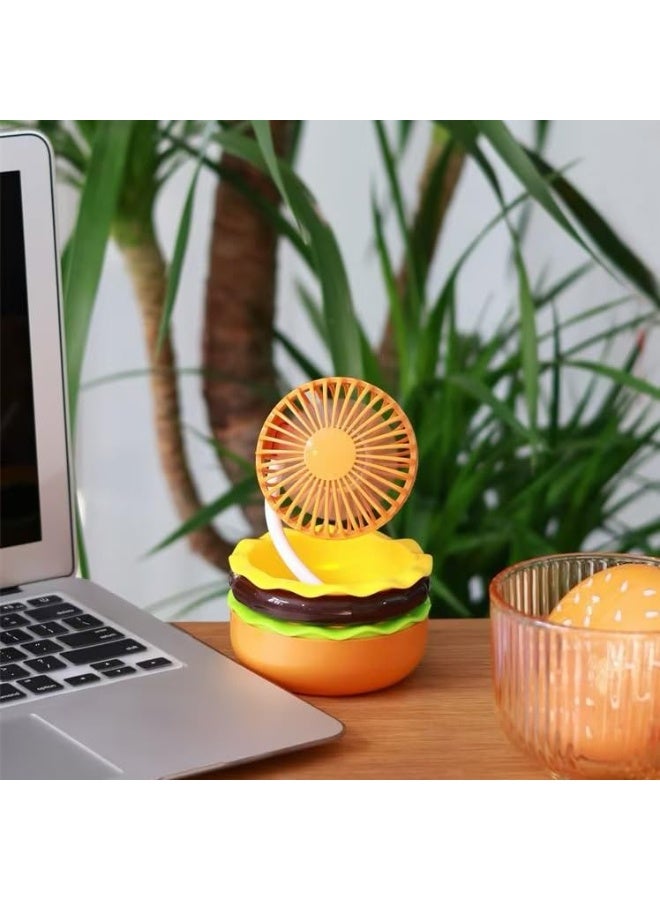 General Creative Hamburger Handheld Foldable Fan Office Desktop Portable USB Charging Fan with Built-in Beauty Mirror Can Be Used as A Gift and Decoration  - Image 4