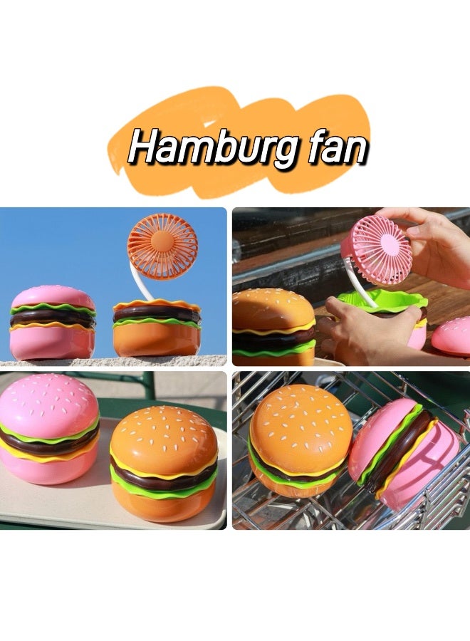General Creative Hamburger Handheld Foldable Fan Office Desktop Portable USB Charging Fan with Built-in Beauty Mirror Can Be Used as A Gift and Decoration  - Image 3
