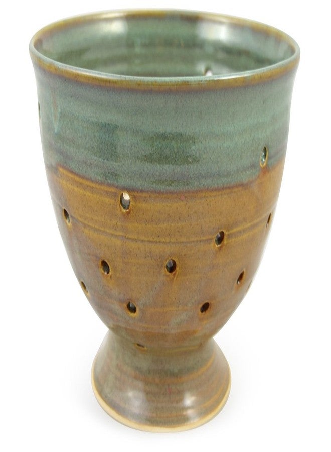 Modern Artisans American Made Stoneware Pottery Footed Kitchen Colander - Sea Oats Glaze - Image 1