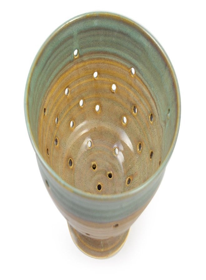 Modern Artisans American Made Stoneware Pottery Footed Kitchen Colander - Sea Oats Glaze - Image 3