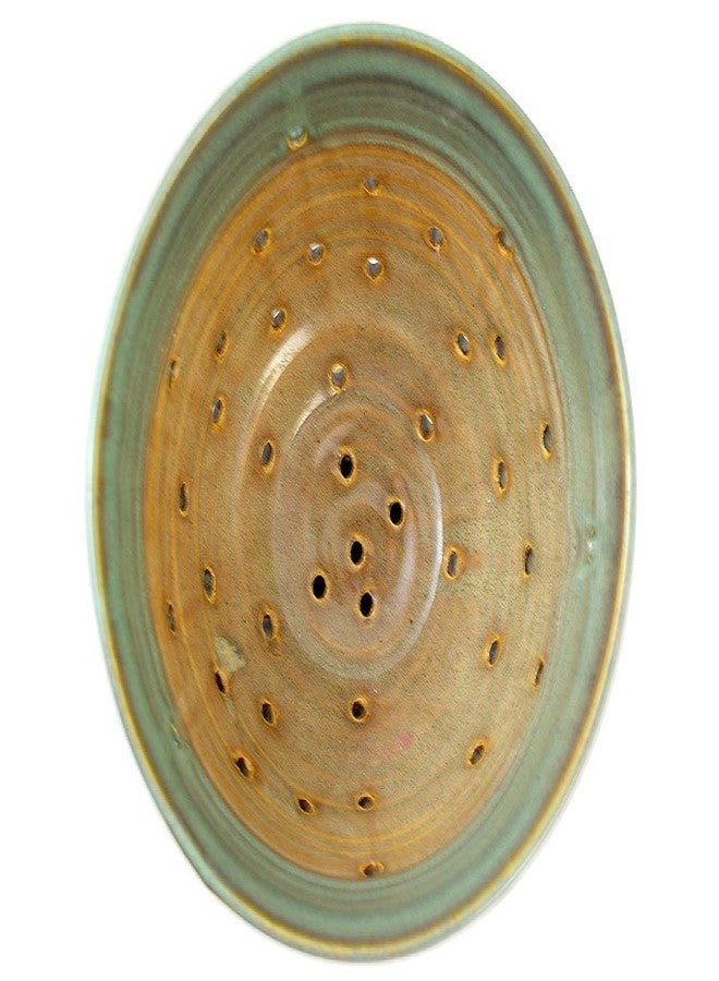 Modern Artisans American Made Stoneware Pottery Footed Kitchen Colander - Sea Oats Glaze - Image 4