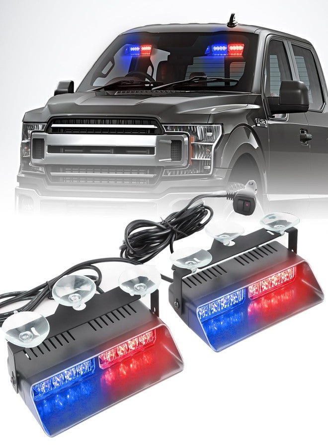 PKINGLAKE 2 in 1 LED Emergency Dash Strobe Light Bar Front/Rear Windshield Safety Flashing Warning Hazard Interior Lights for Police Firefighter Construction Vehicles Trucks (2x7.5 inch, Blue/Red) - Image 1