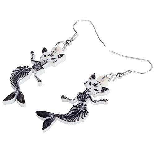 DUOWEI Halloween Mermaid Skull Cat Earrings Acrylic Funny Dangle Jewelry for Women Gifts (Black) - Image 4