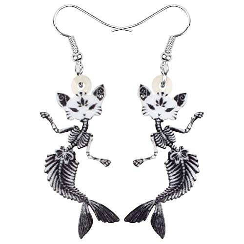 DUOWEI Halloween Mermaid Skull Cat Earrings Acrylic Funny Dangle Jewelry for Women Gifts (Black) - Image 1