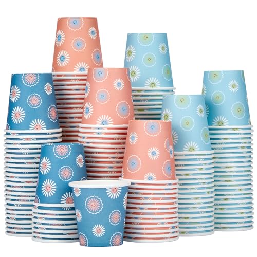 SIUQ 300 Pack 3 oz Paper Cups, Disposable Bathroom Cups, Small Mouthwash Cup, Hot/Cold Beverage Drinking Cups, Mini Paper Cups for Bathroom, Birthday Party, Travel, Events, Picnic, BBQ (Daisy) - Image 1