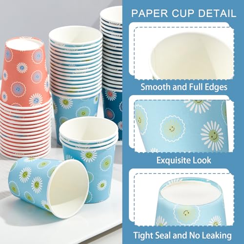 SIUQ 300 Pack 3 oz Paper Cups, Disposable Bathroom Cups, Small Mouthwash Cup, Hot/Cold Beverage Drinking Cups, Mini Paper Cups for Bathroom, Birthday Party, Travel, Events, Picnic, BBQ (Daisy) - Image 3