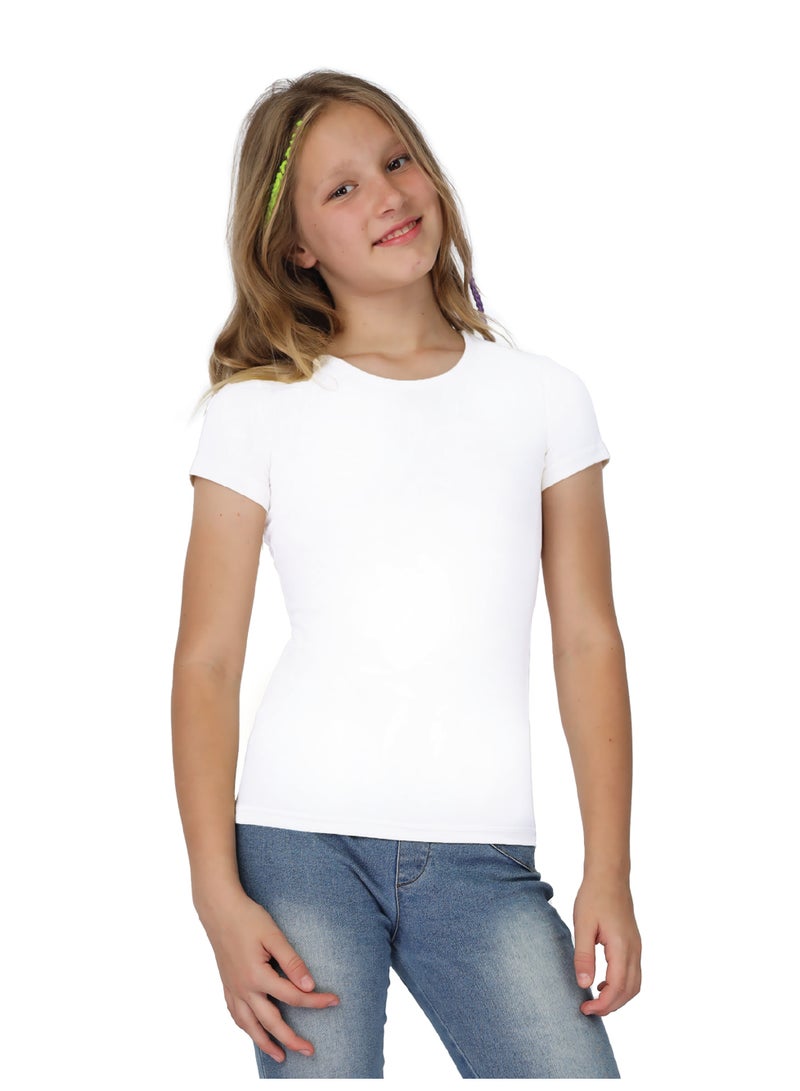 جولد كراون بدي للبنات مريح من القطن نصف كم - ابيض - Image 1