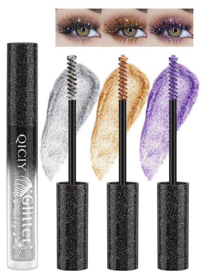 Jutqut 3PCS Glitter Mascara, Define Long Lasting & Waterproof Curling Eyelashes, Diamond Sparkle Mascara, Voluminous Lengthening for Women Party Stage Use - Image 1