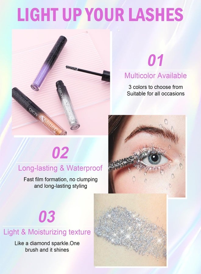 Jutqut 3PCS Glitter Mascara, Define Long Lasting & Waterproof Curling Eyelashes, Diamond Sparkle Mascara, Voluminous Lengthening for Women Party Stage Use - Image 3