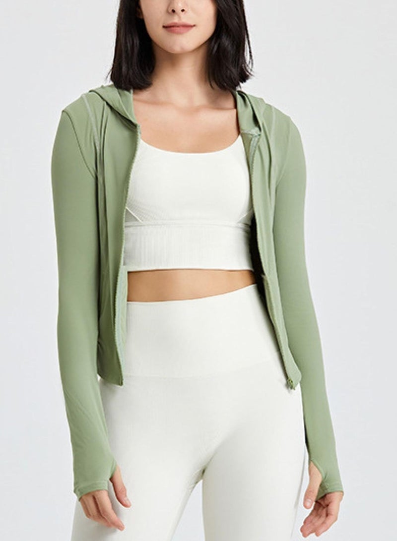 SOLARAE Women’s Zip Up Hooded Workout Jacket Long Sleeve Sun Shirt Crop Yoga Tops - Image 4