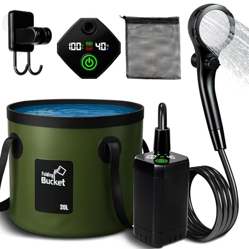 Motivekit Portable Camping Shower 53 Gallons Foldable Bucket 6000mAh Rechargeable Shower Pump 6 7 Filtered Shower Head Summer Beach Outdoor Showering Hiking Pet Bath RV Car Wash Water Plant - Image 1