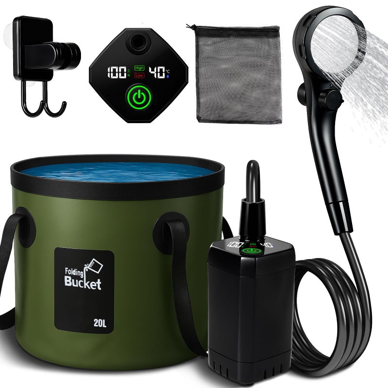 Motivekit Portable Camping Shower 53 Gallons Foldable Bucket 6000mAh Rechargeable Shower Pump 6 7 Filtered Shower Head Summer Beach Outdoor Showering Hiking Pet Bath RV Car Wash Water Plant - Image 2