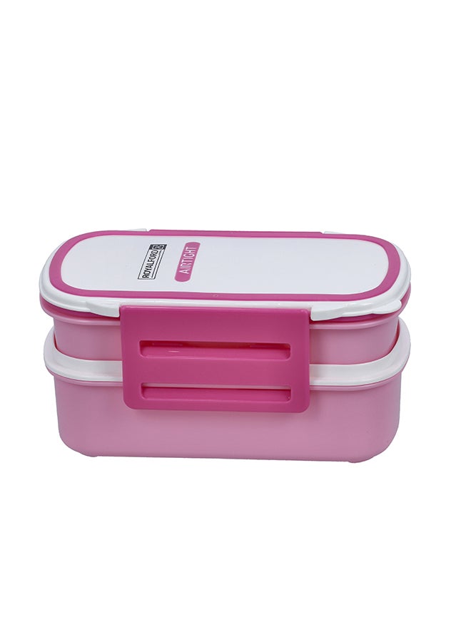 Royalford 2Layer Airtight Lunch Box 1+2 Compartments With Spoon Bpa Free 100% Food Grade Meterial Pink/White 1.4Liters - Image 1