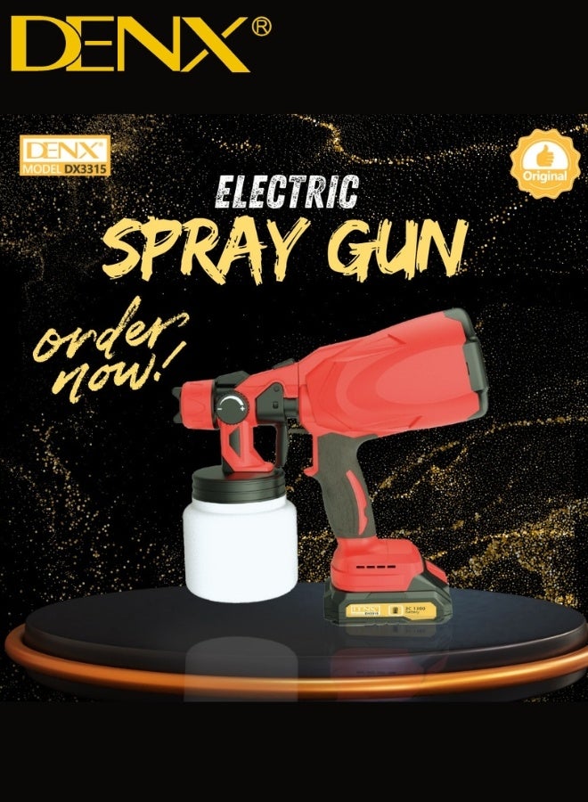 DENX DX3315 Multi-Purpose Electric Spray Gun , with Extra battery – Professional Cordless Design for Effortless Painting of Walls, Furniture, Metal and Wooden Surfaces, and DIY Projects – Lightweight with Practical Paint Container and Complete Accessories (Cleaning Brush, Funnel, Rechargeable Battery , Extra battery) for Smooth and Professional Finishes Without Hassle - Image 1
