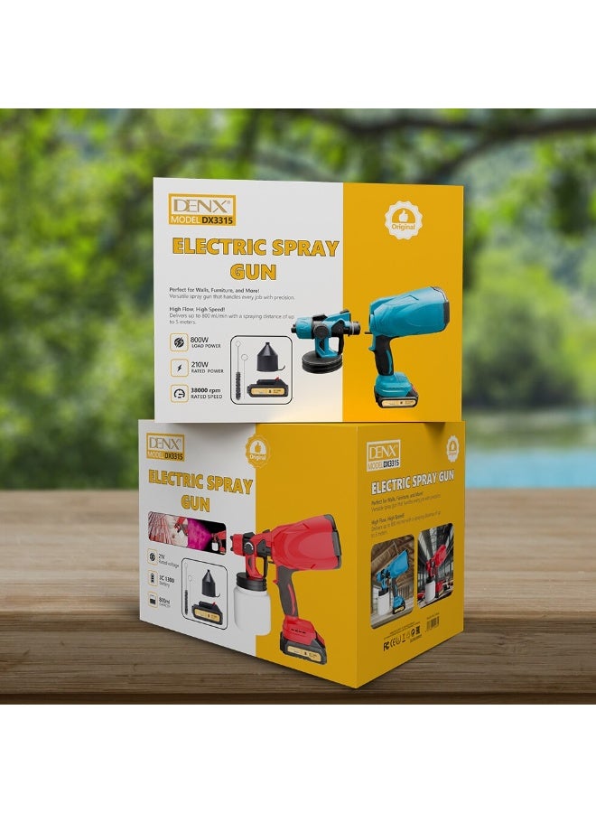 DENX DX3315 Multi-Purpose Electric Spray Gun , with Extra battery – Professional Cordless Design for Effortless Painting of Walls, Furniture, Metal and Wooden Surfaces, and DIY Projects – Lightweight with Practical Paint Container and Complete Accessories (Cleaning Brush, Funnel, Rechargeable Battery , Extra battery) for Smooth and Professional Finishes Without Hassle - Image 4