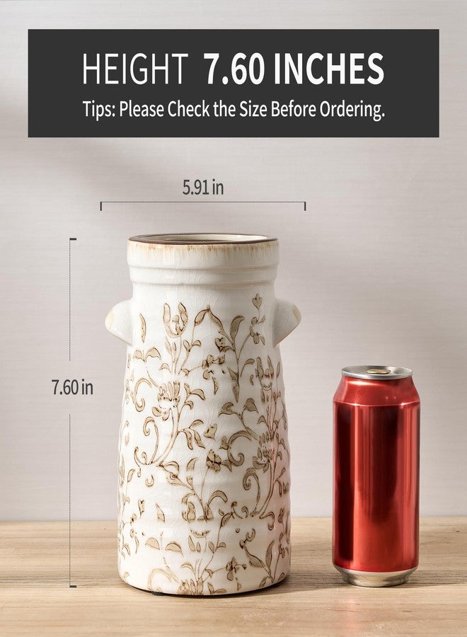 SIDUCAL Ceramic Rustic Vase with 2-Ear, 7.6 Inch Ice Cracked Vintage Pastoral Vase, Rustic Farmhouse Vases for Home Decor, Table, Living Room, Shelf Decor, Chinoiserie Decor, Brown Floral Pattern - Image 2