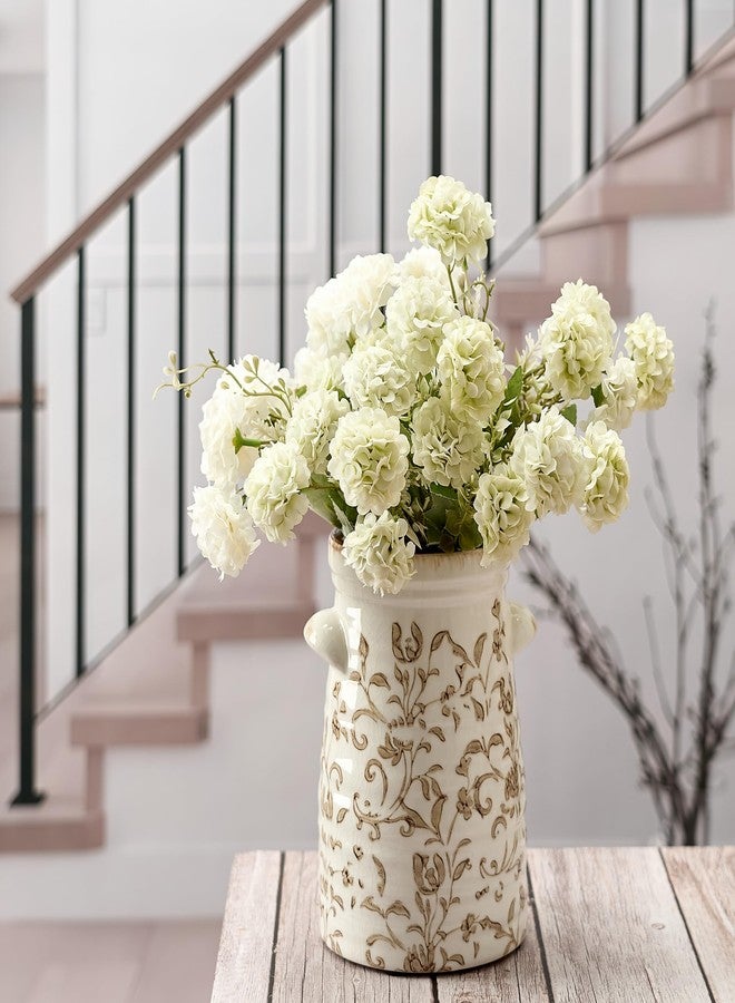 SIDUCAL Ceramic Rustic Vase with 2-Ear, 7.6 Inch Ice Cracked Vintage Pastoral Vase, Rustic Farmhouse Vases for Home Decor, Table, Living Room, Shelf Decor, Chinoiserie Decor, Brown Floral Pattern - Image 1