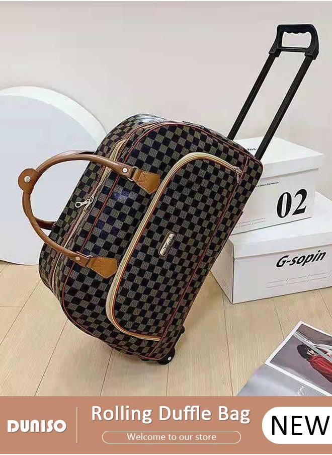 DUNISO Rolling Duffle Bag for Women, Large Capacity Travel Handbag with Adjustable Pull Rod, Portable Multi-pocket Luggage Trolley Bag for School, Work business Ttrips  - Image 1