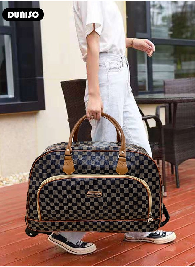DUNISO Rolling Duffle Bag for Women, Large Capacity Travel Handbag with Adjustable Pull Rod, Portable Multi-pocket Luggage Trolley Bag for School, Work business Ttrips  - Image 3