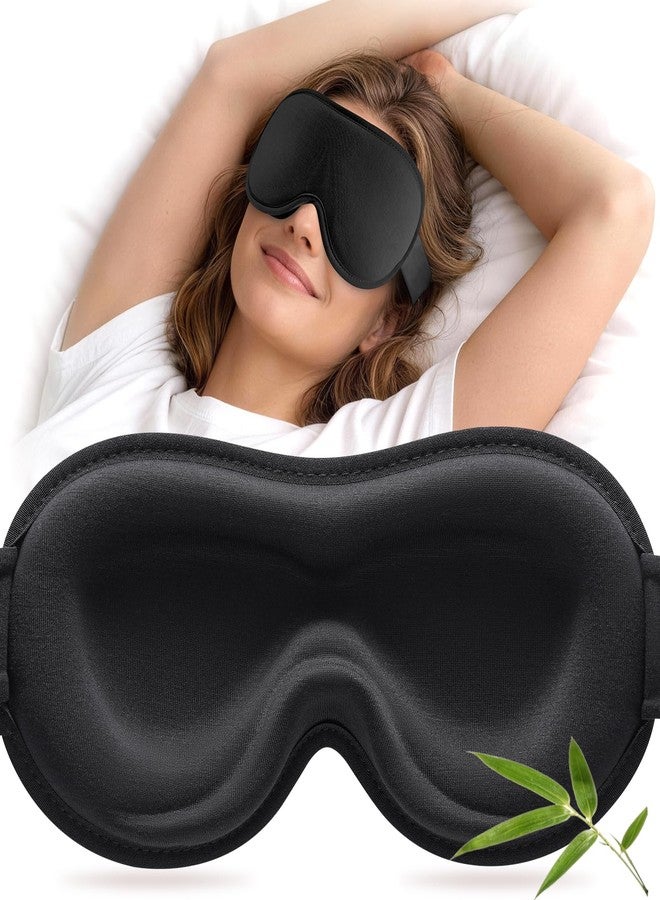 YFONG Sleep Mask for Lash Extensions, Bamboo Viscose & 100% Blackout Eye Mask for Sleeping Women Men, Soft 3D Contoured Zero Eye Pressure Blindfold for Travel, Breathable & Adjustable Eye Cover, Black - Image 1