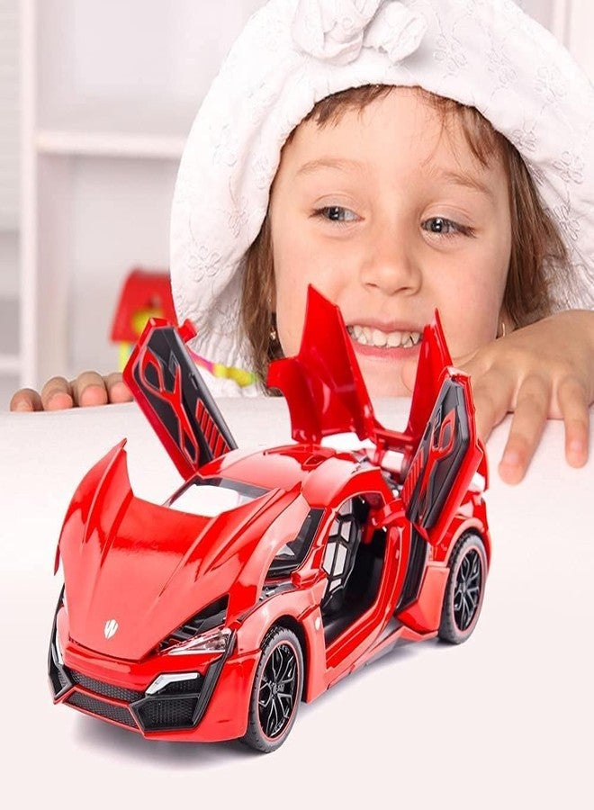 PEZYOX 1:24 Scale Lykan Hypersport Diecast Model Toy Car, Alloy Metal Pull Back Vehicle for Kids, Openable Doors, Lights & Music, Big Size Toy Car for Boys & Girls (Red) - Image 5