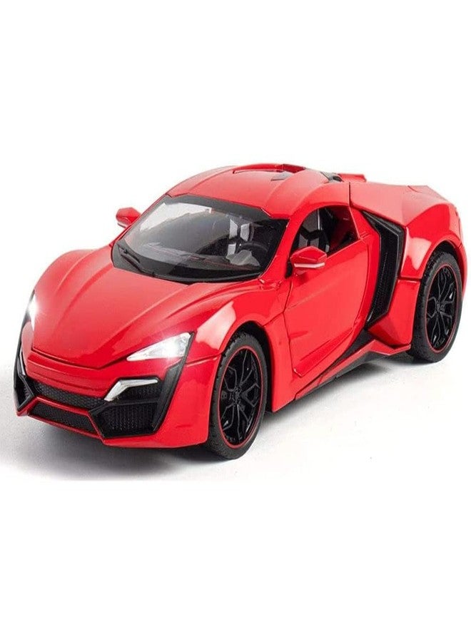 PEZYOX 1:24 Scale Lykan Hypersport Diecast Model Toy Car, Alloy Metal Pull Back Vehicle for Kids, Openable Doors, Lights & Music, Big Size Toy Car for Boys & Girls (Red) - Image 1