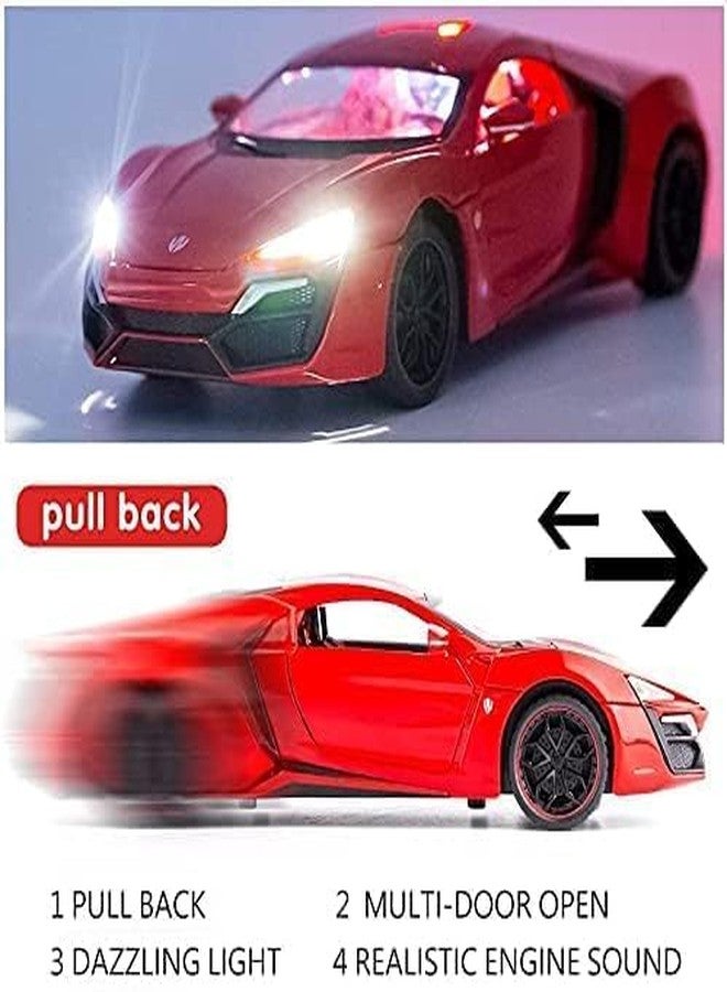 PEZYOX 1:24 Scale Lykan Hypersport Diecast Model Toy Car, Alloy Metal Pull Back Vehicle for Kids, Openable Doors, Lights & Music, Big Size Toy Car for Boys & Girls (Red) - Image 4