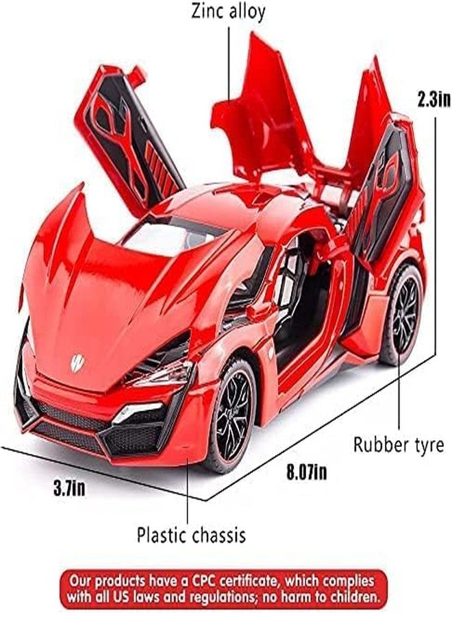 PEZYOX 1:24 Scale Lykan Hypersport Diecast Model Toy Car, Alloy Metal Pull Back Vehicle for Kids, Openable Doors, Lights & Music, Big Size Toy Car for Boys & Girls (Red) - Image 3