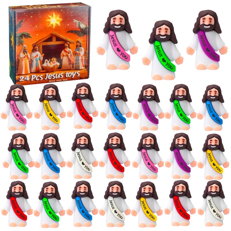 Cherislpy 24 Pcs Jesus Toys Mini Rubber Little Jesus Figurine to Hide and Seek Religious Sunday School Gifts for Kids Girls Boys Party Favors School Baptism Stuffers