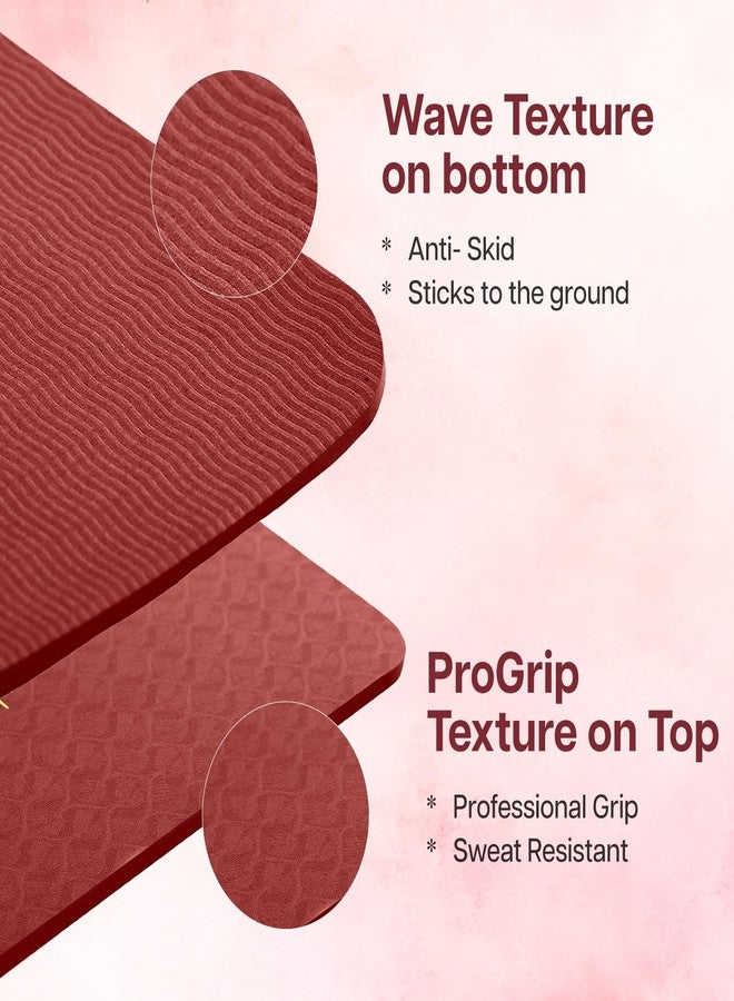 WiseLife Grande XL 6 MM TPE Yoga Mat for Men & Women | Extra Thick, Long & Wide Premium Exercise Mat with Yoga Strap | Anti-Slip & Anti-Tear Ideal for Yoga, Pilates, Home Workouts & Gym Use (Maroon) - Image 2