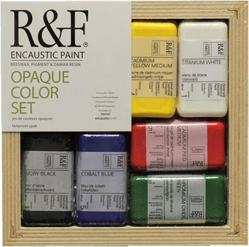 R&F Handmade Paints Encaustic Paint Set - 6 Opaque Colors with Encausticbord - Image 1