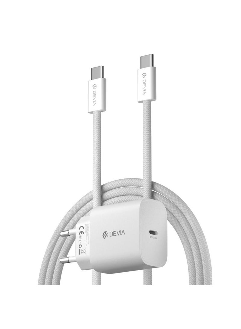 Devia Smart Series GaN Charger PD 30W Set With USB-C Cable 60W -White - Image 1