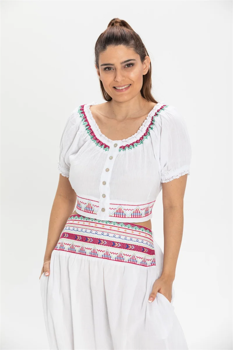 اليش شيل بيزي Short Sleeve Sile Cloth Latin Bustier White Byz