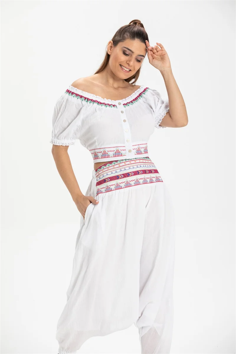 اليش شيل بيزي Short Sleeve Sile Cloth Latin Bustier White Byz