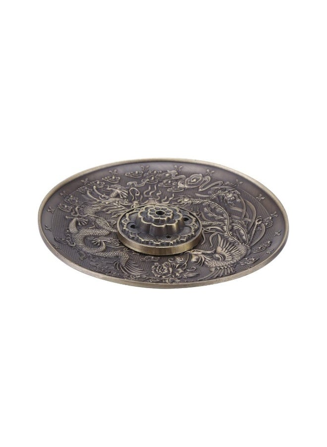 Zinc Alloy Incense Stick Burner Holder Chinese Dragon Pattern Censer Plate Buddhism Censer Incense Plate for Bedroom, Temple, Office Bronze