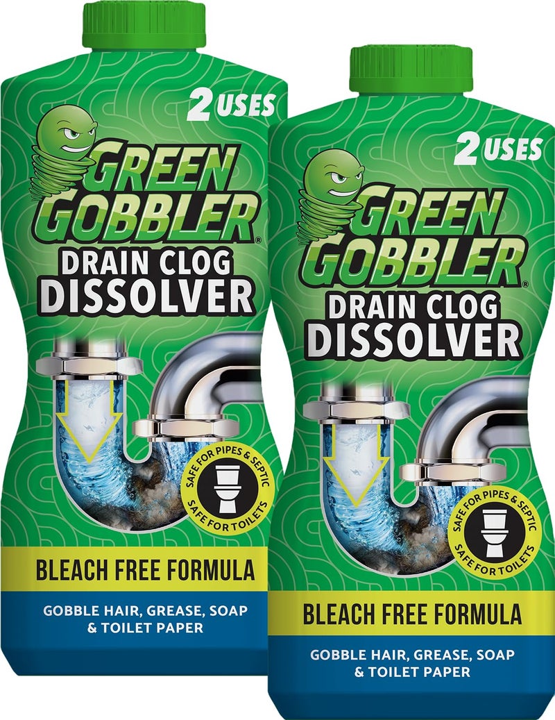 Green Gobbler منظف ومزيل انسداد الشعر السائل من جرين غوبلر، للمراحيض، الأحواض، الحمامات - آمن على أنظمة الصرف الصحي، عبوتين - Image 1