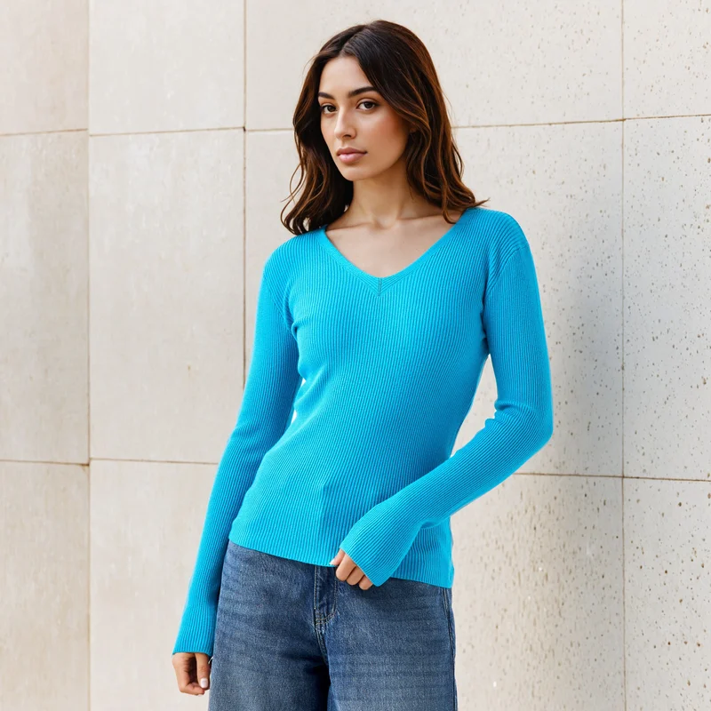 2Xtremz 2Xtremz Regular Fit Ribbed V-neck Tricot Sweater