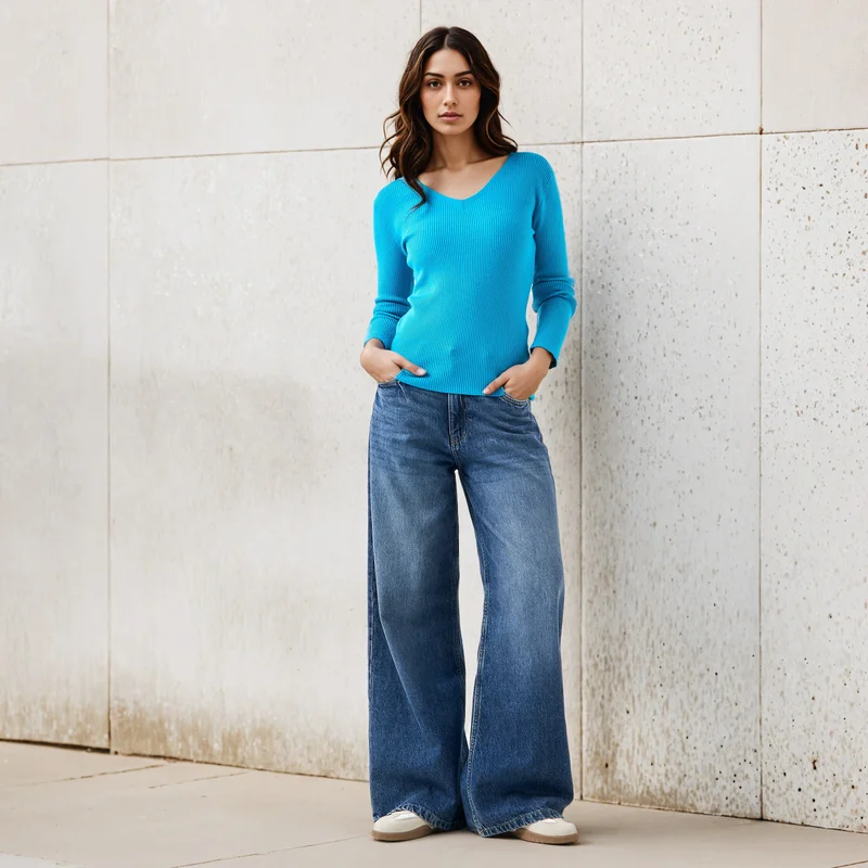 2Xtremz 2Xtremz Regular Fit Ribbed V-neck Tricot Sweater