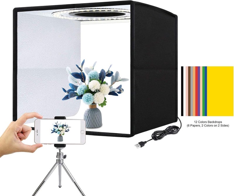 Excefore Mini Photo Studio Light Box, Portable Folding, Soft Box Set with 12 Color Backdrops, CRI >95 96pcs LED Light, Mini Photo Studio Kit for Small Size Products, Photography Light Tent - Image 1