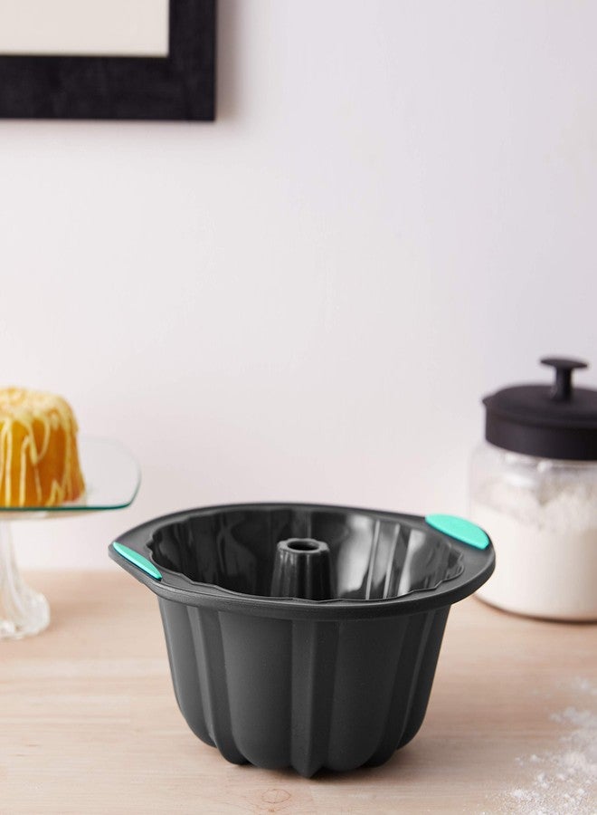 Trudeau Structure Silicone Fluted Cake Pan, Grey & Mint, 8.5 Cups - Image 2