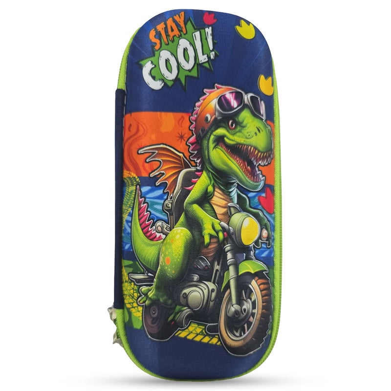 Cocobee Biker Dino Pencil Case With Internal Mesh Pocket, Sturdy Build, Zipper Closure – Boys, 3+ Years, Multicolor - Image 1