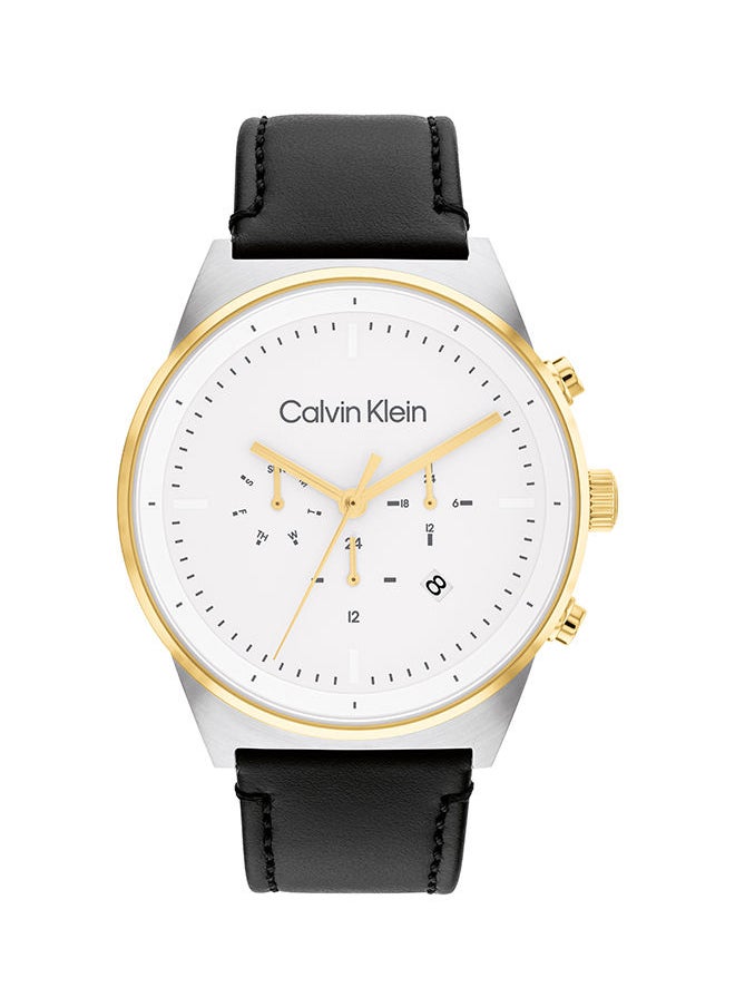 CALVIN KLEIN ساعة يد جلدية دائرية الشكل بعقارب للرجال 25200299 - 44 ملم  - Image 1