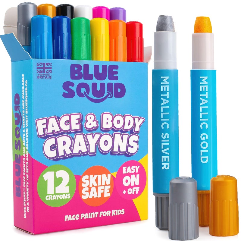 Blue Squid Face Paint Crayons - 12 Vibrant Colors Twistable & Washable Face Paint Sticks - Face Painting Kit for Kids Party, Halloween, Belly Painting Kit Pregnancy, Makeup Body Paints for Adults - Image 1