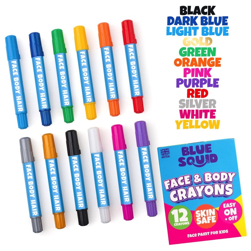 Blue Squid Face Paint Crayons - 12 Vibrant Colors Twistable & Washable Face Paint Sticks - Face Painting Kit for Kids Party, Halloween, Belly Painting Kit Pregnancy, Makeup Body Paints for Adults - Image 4