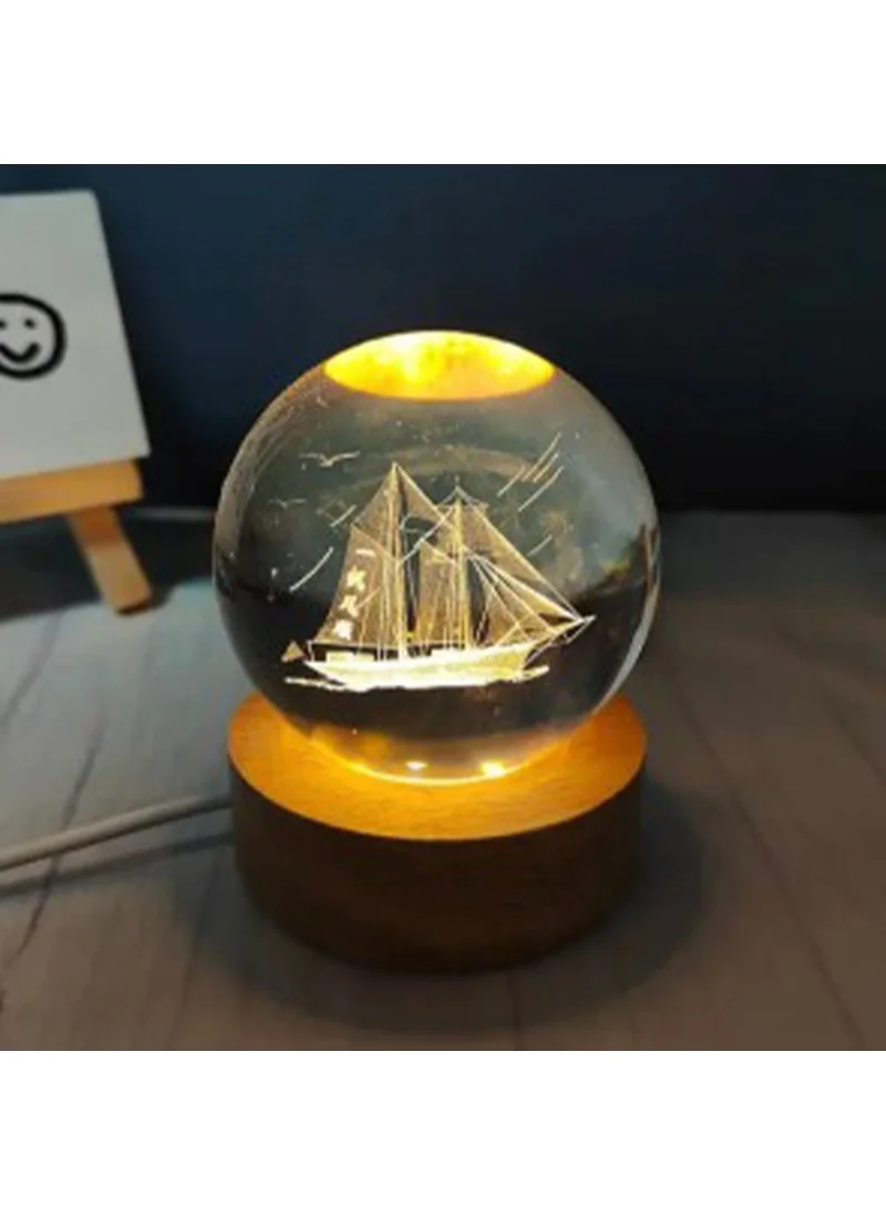 Colezium Personalized Illuminated Wooden Base Sailing Ship Themed Glass Globe 8*6cm