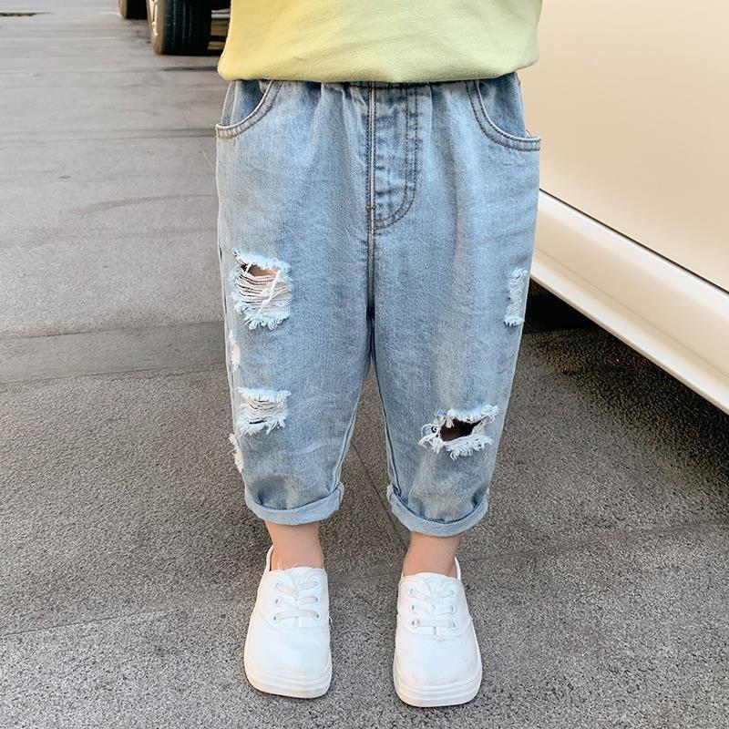 Children'S Summer Ripped Jeans Boys' Pants Children'S Baby Loose Cropped Girls' Thin Trousers - Image 2