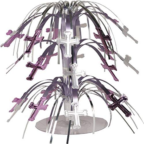 Creative Converting Cross Cascade Centerpiece, 9", Pink And Silver - Image 1