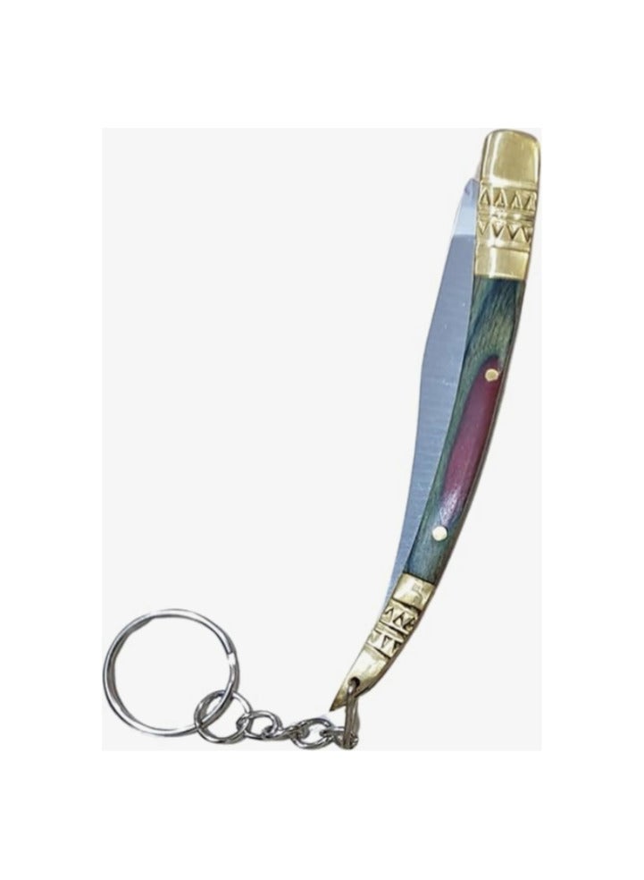 Metal and wood keychain in the shape of a folding knife - Image 1