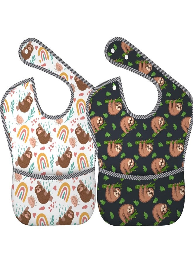 Qwalnely Sloth Baby Stuff Baby Bibs 2Packs for 6-24 Months Waterproof Washable Fabric (Sloth) - Image 1